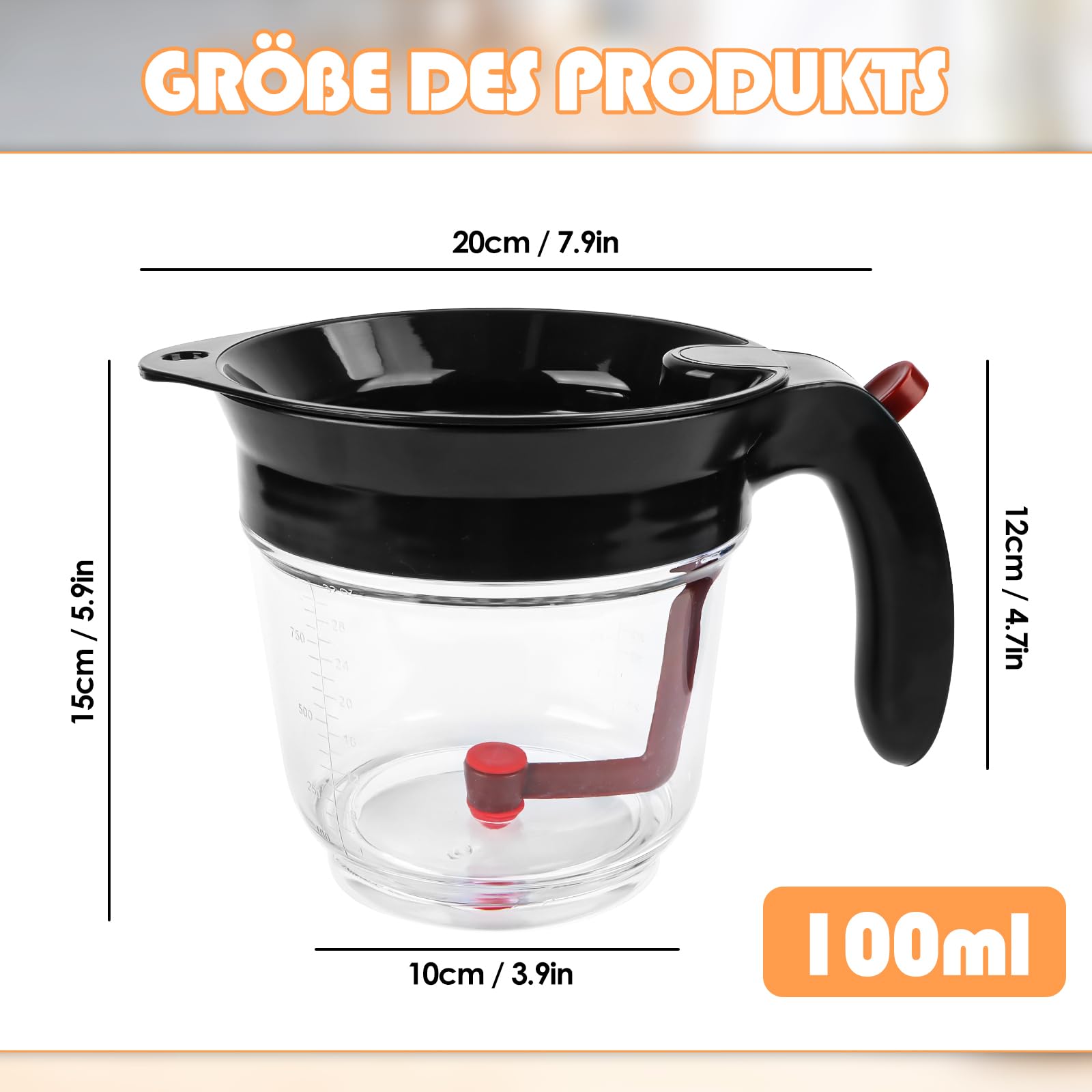 Separatore di grasso con rilascio del pavimento, 1000 ml, efficiente separatore di grasso, trasparente, sistema a doppia filtrazione, facile da pulire
