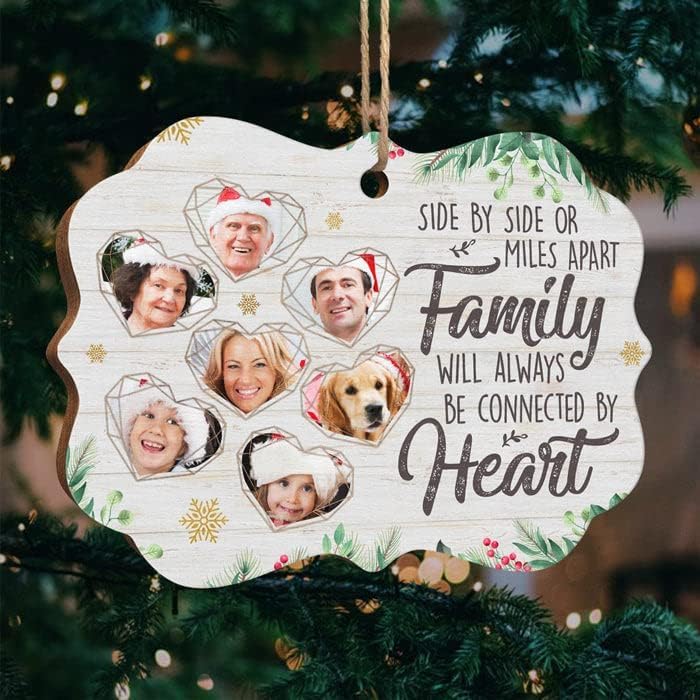 Glad Gua Family Will Always Be Connected by Heart - Personalised Custom Benelux Shaped Wood Photo Christmas Ornament - Upload Image Gift for Family Christmas Tree Ornaments
