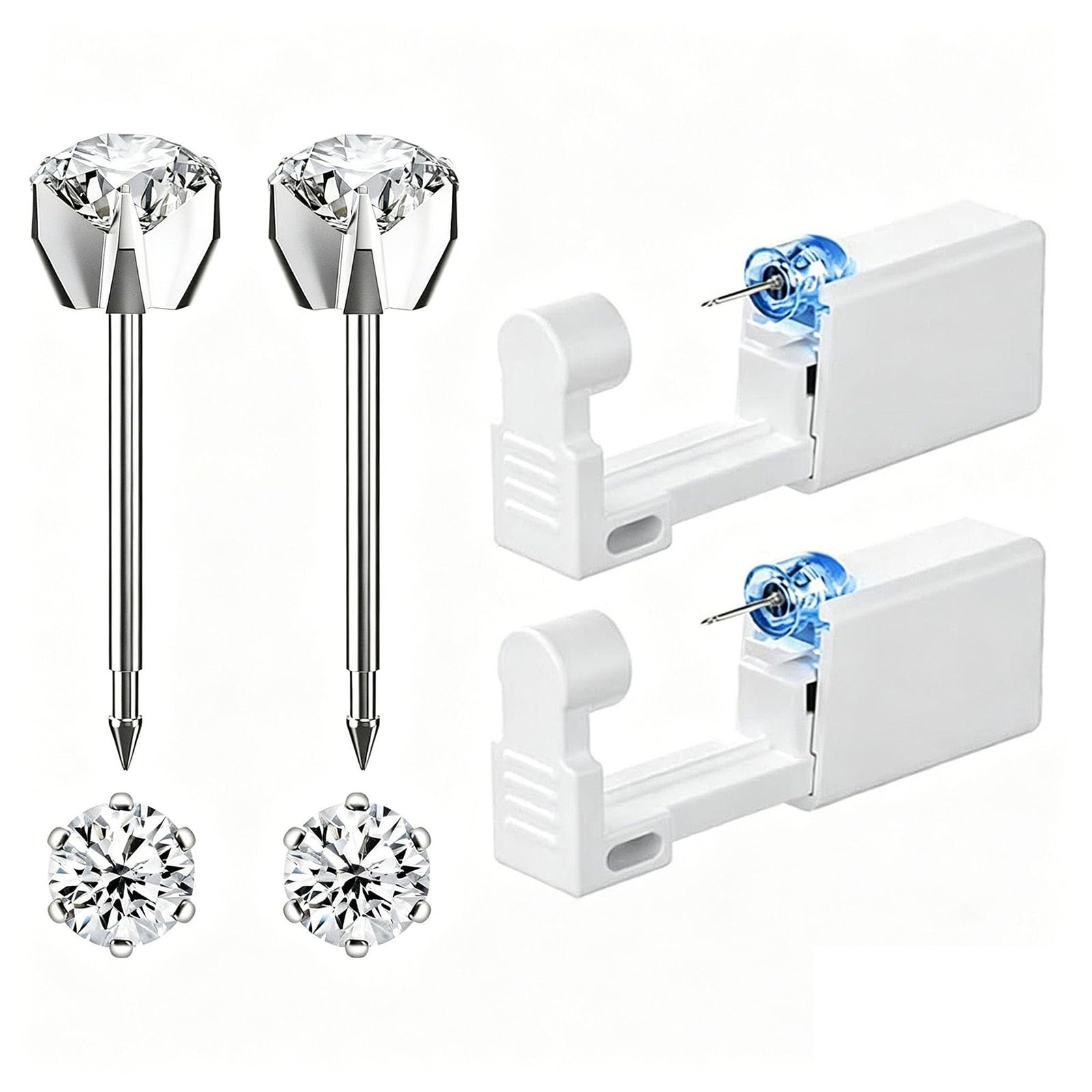 2 Piece Ear Piercing Gun, Disposable Self Piercing Tool with Silver Earrings for Home Use, Sterile Machine with Cleaning Accessories for Sensitive Ears-image-12