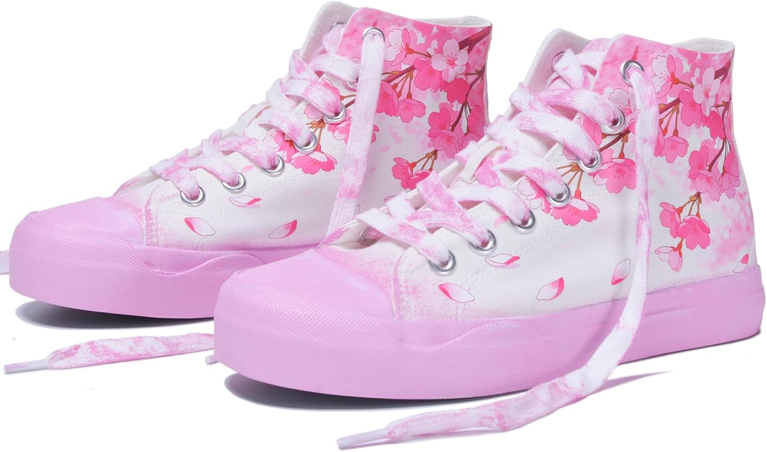 Womens High Top Sneakers Canvas Shoes Girls Cute Pink Fashion Sneakers Comfortable Lace Up Casual Walking Shoes