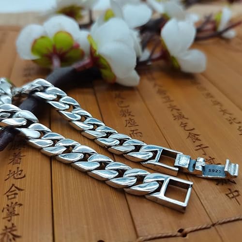 Miniatura 5 de 925 Sterling Silver Men's Link Chain Bracelet, 8mm, Personalized Vintage Handmade Jewelry Accessories Gifts for Friends Fathers. wBox,19cm
