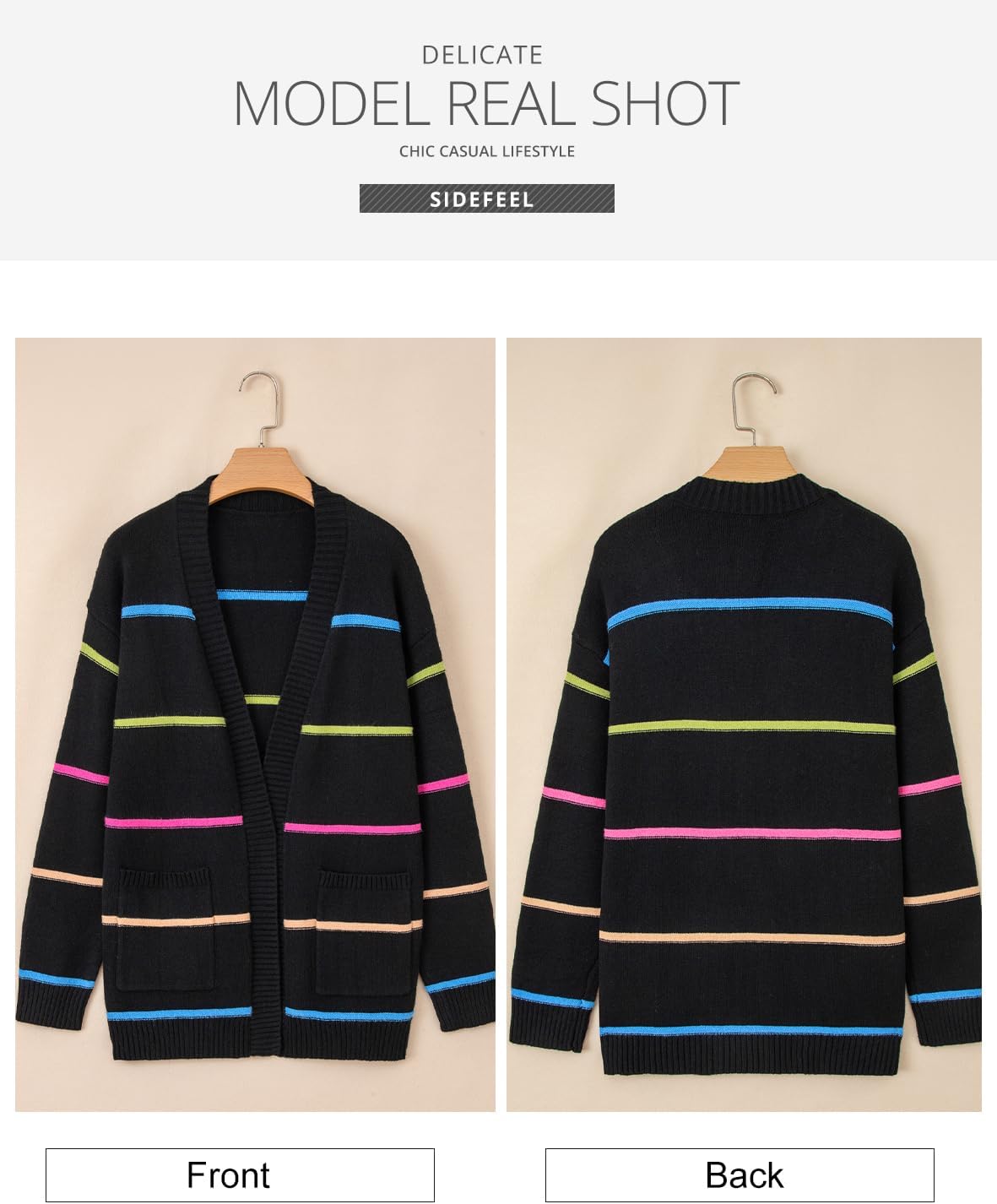 Sidefeel Cardigan Sweaters for Women Lightweight Striped 2025 Long Sleeve Open Front Loose Knit Sweaters Clothes - Image 7