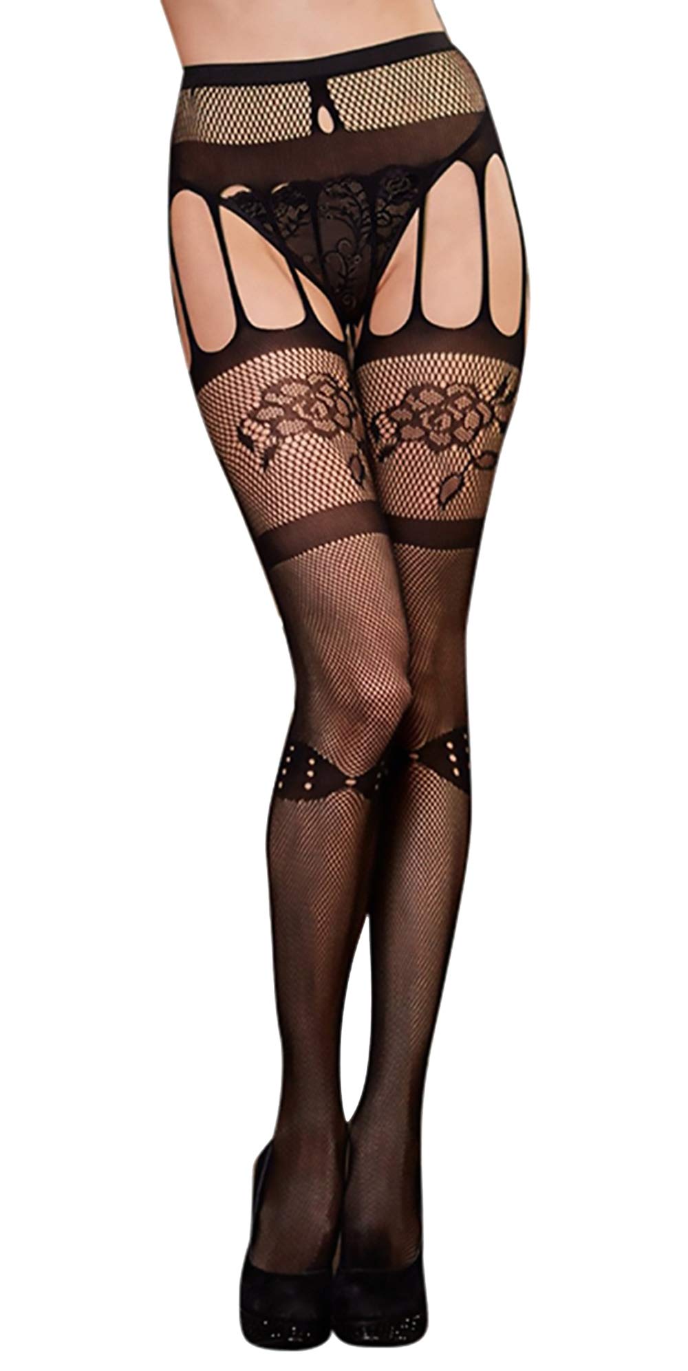 Women Black Fishnet Tights Suspender Pantyhose Stretchy Stockings-image-2