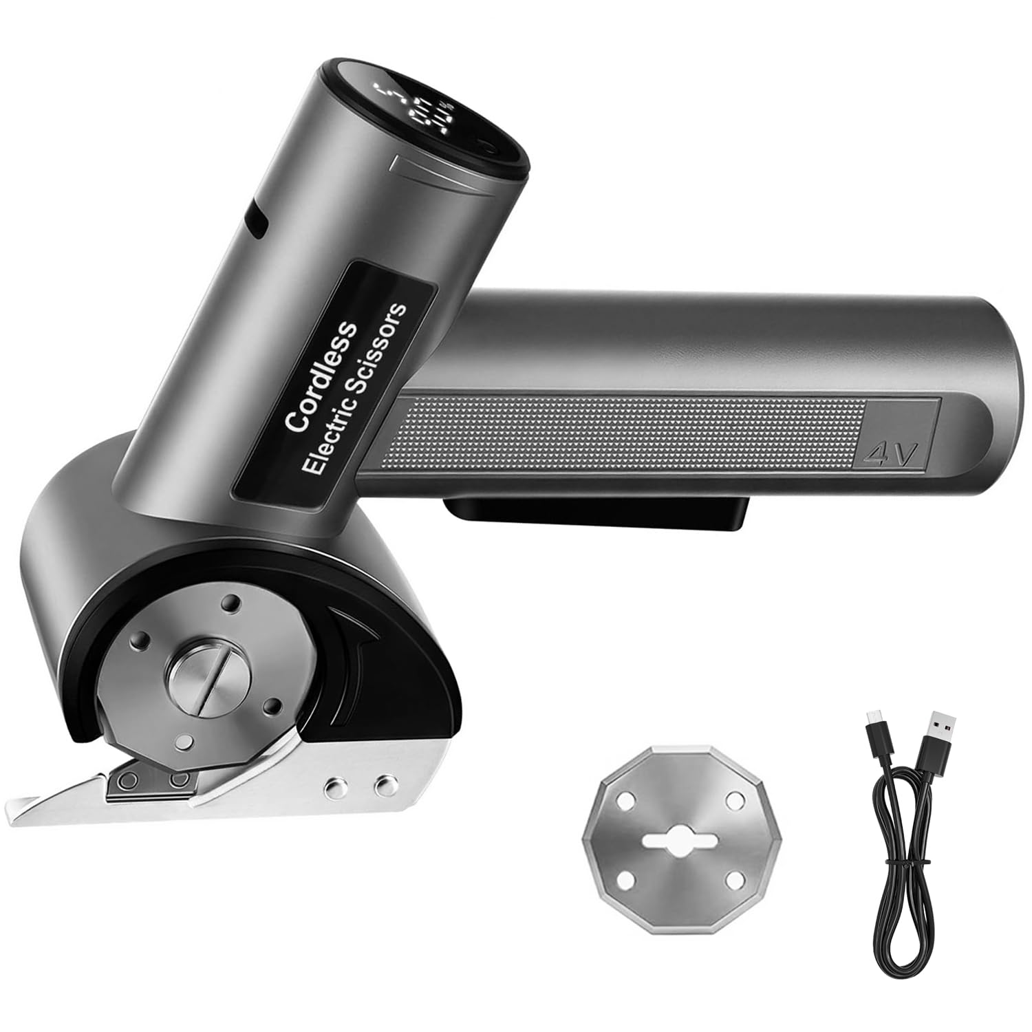 Hoofun Elektrischer Kartonschneider 5 Geschwindigkeitsstufen | 240RMP, 4V 2000mAh Akku Elektrische Schere für Karton, Teppich, Leder, PVC, Stoff Kabellose Akkuschere mit LED-Anzeige