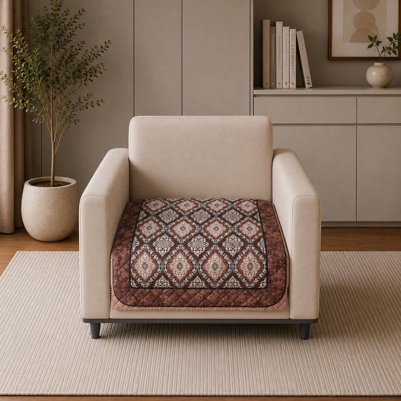 Image of Nendle Quilted Customisable Digital Printed Sofa Mat Cover with Fixed Seat Depth of 36 Inches | Premium Velvet Fabric Furniture Protector for Custom Fit