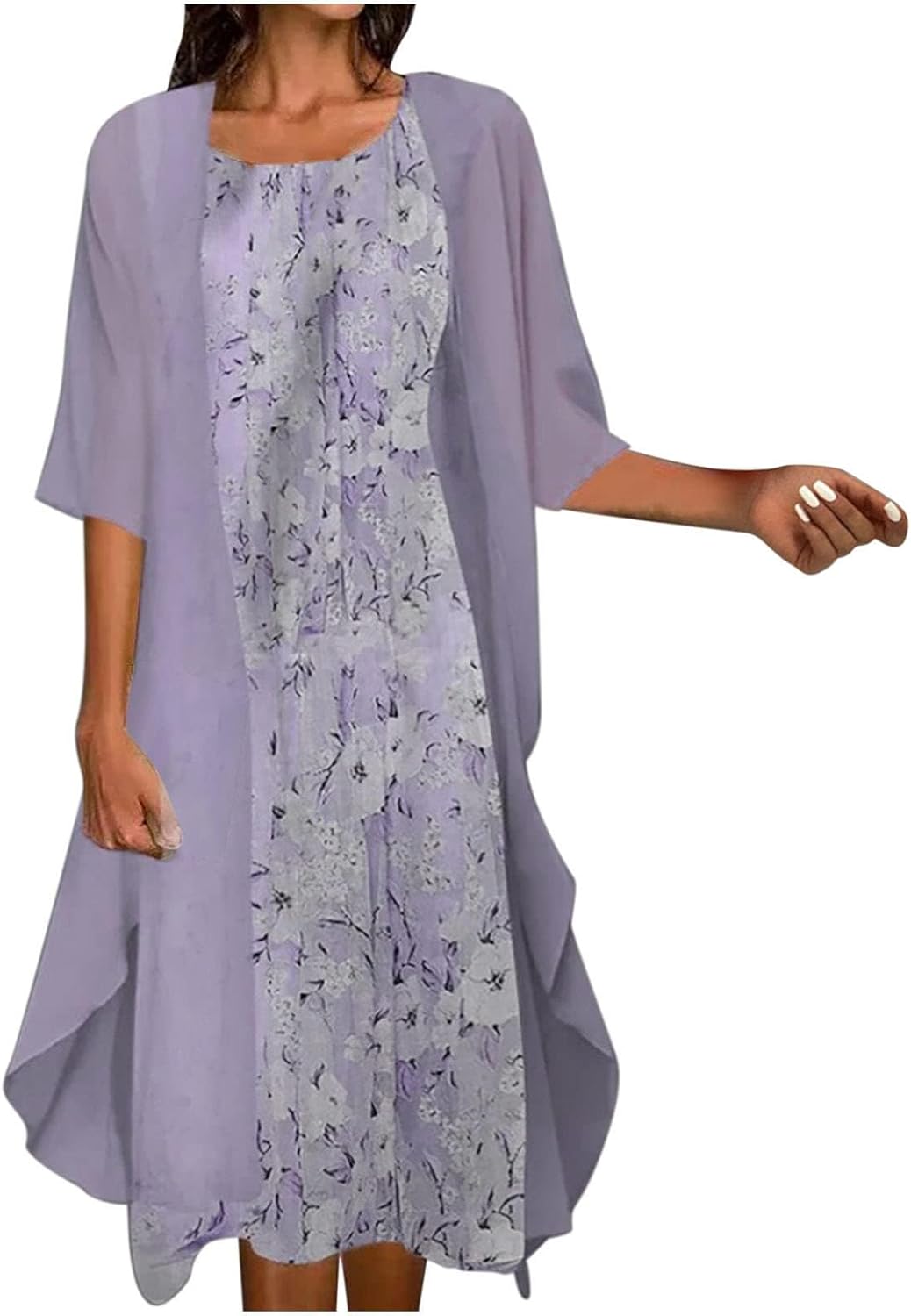 Women's Summer Two-Piece Set Wedding Guest Formal Cocktail Dress with Jacket Elegant Casual Boho Floral Midi Dress