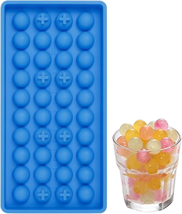 Casa Bonita Easy Pop Out 40 Mini Ice Cube Tray Soft Silicone Non Stick Perfect For Party BBQ Garden FDA Approved (Round)