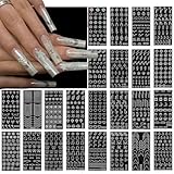 YUVKIN 24 Blätter Nail Sticker, Nagelsticker Selbstklebend, Schmetterling Mond Stern Herz Französisch Nagel Aufkleber Werkzeug, Nail Art, DIY für Frauen Maniküre Dekoration