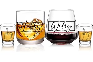 Wedding Gifts 2024 - Hubby & Wifey Wine and Whiskey Glass Set