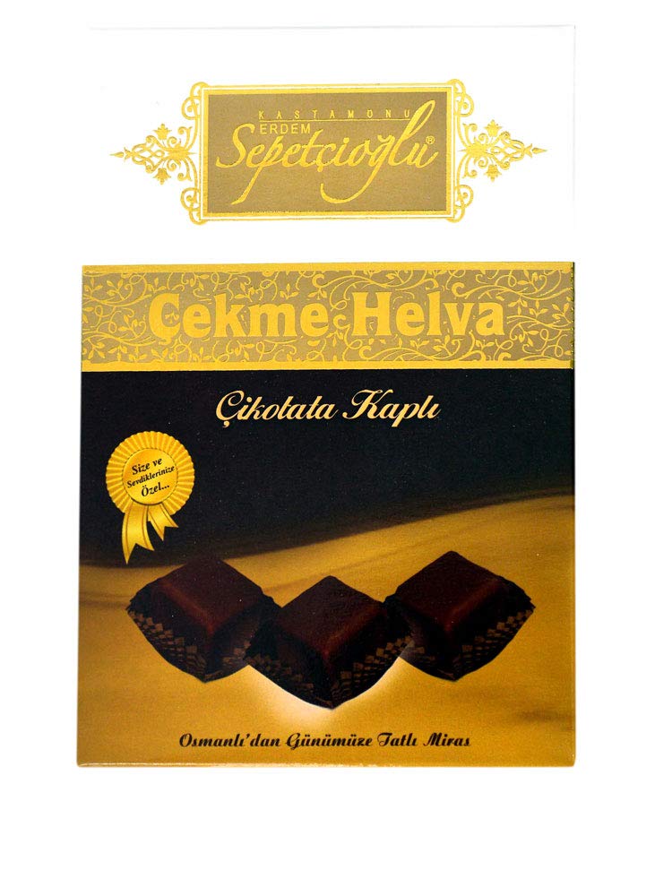 Sepetcioglu Kastamonu Chocolate Covered Halvah (350 gr), Turkish Traditional Tensile Halva Dessert, Authentic Middle Eastern Candy Turkish Sweets, Gourmet, Energy, Fiber, The Padishah Halawa