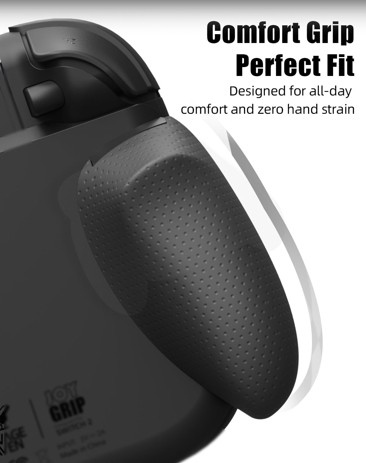 SAVAGE RAVEN by Skull & Co. JoyGrip for Nintendo Switch 2 Joy-Con Controller: Rechargeable Handheld Joystick Remote Control Holder with Interchangeable Grips - Black