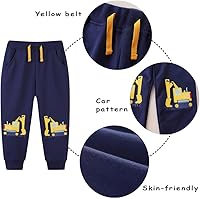 Vista 7 de GFQLONG Paquete de 3 pantalones deportivos elásticos con cordón para bebé, de algodón, dinosaurio, con bolsillos