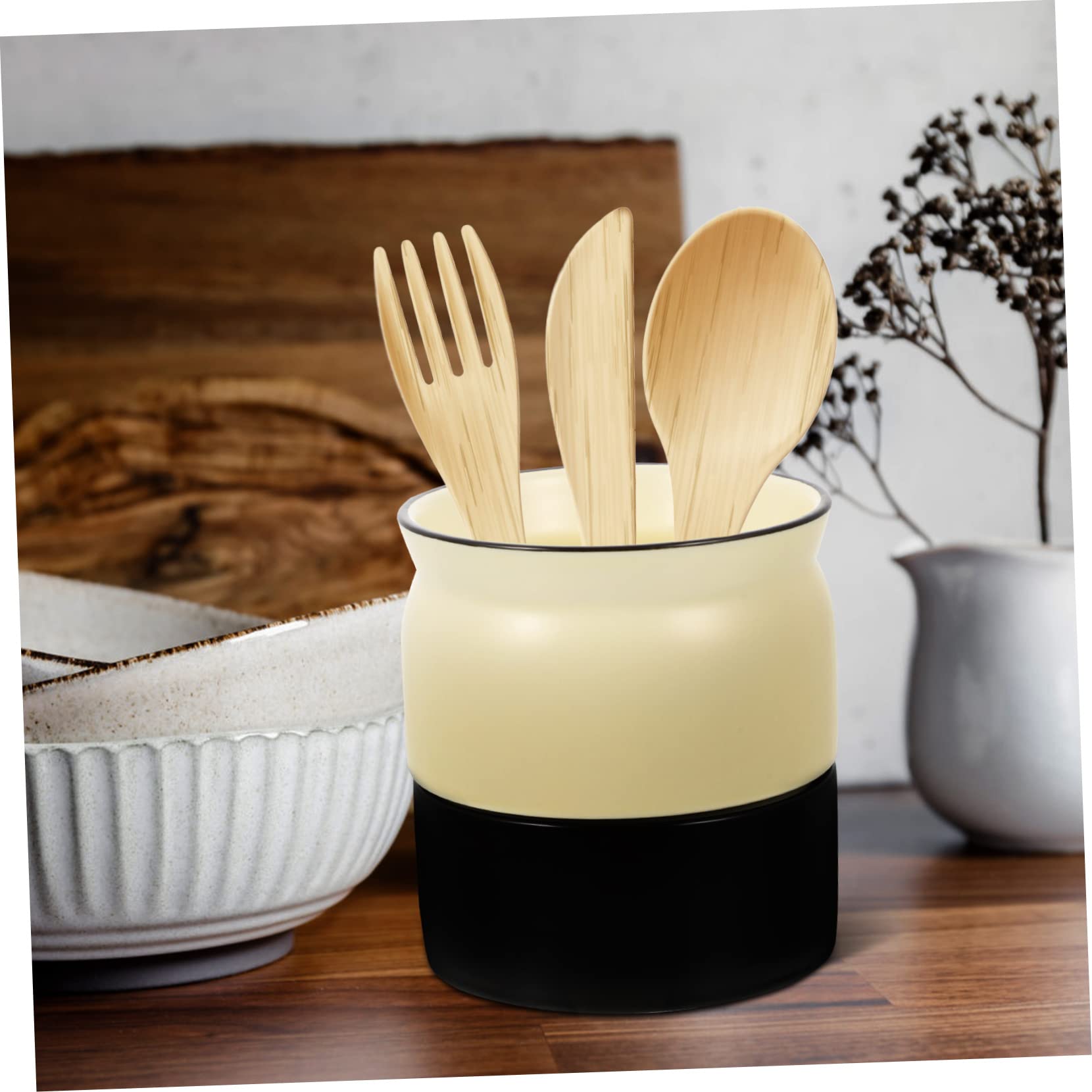 Cubo para Cubiertos de Cerámica Estilo Nórdico Blanco y Negro