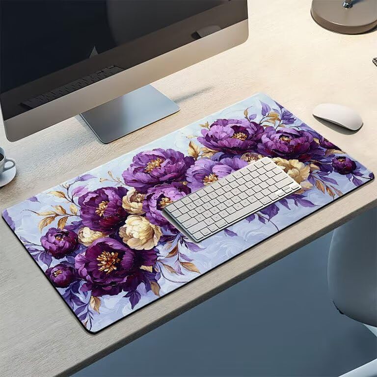 Tappetino Mouse Gaming XXL 1600 x 800 mm Tappetino Antiscivolo Sottomano Da Scrivania Per Mouse e Tastiera, Con Base In Gomma Antiscivolo, Lavabile, Mouse Pad Pione viola, Regalo per Uomo L-789