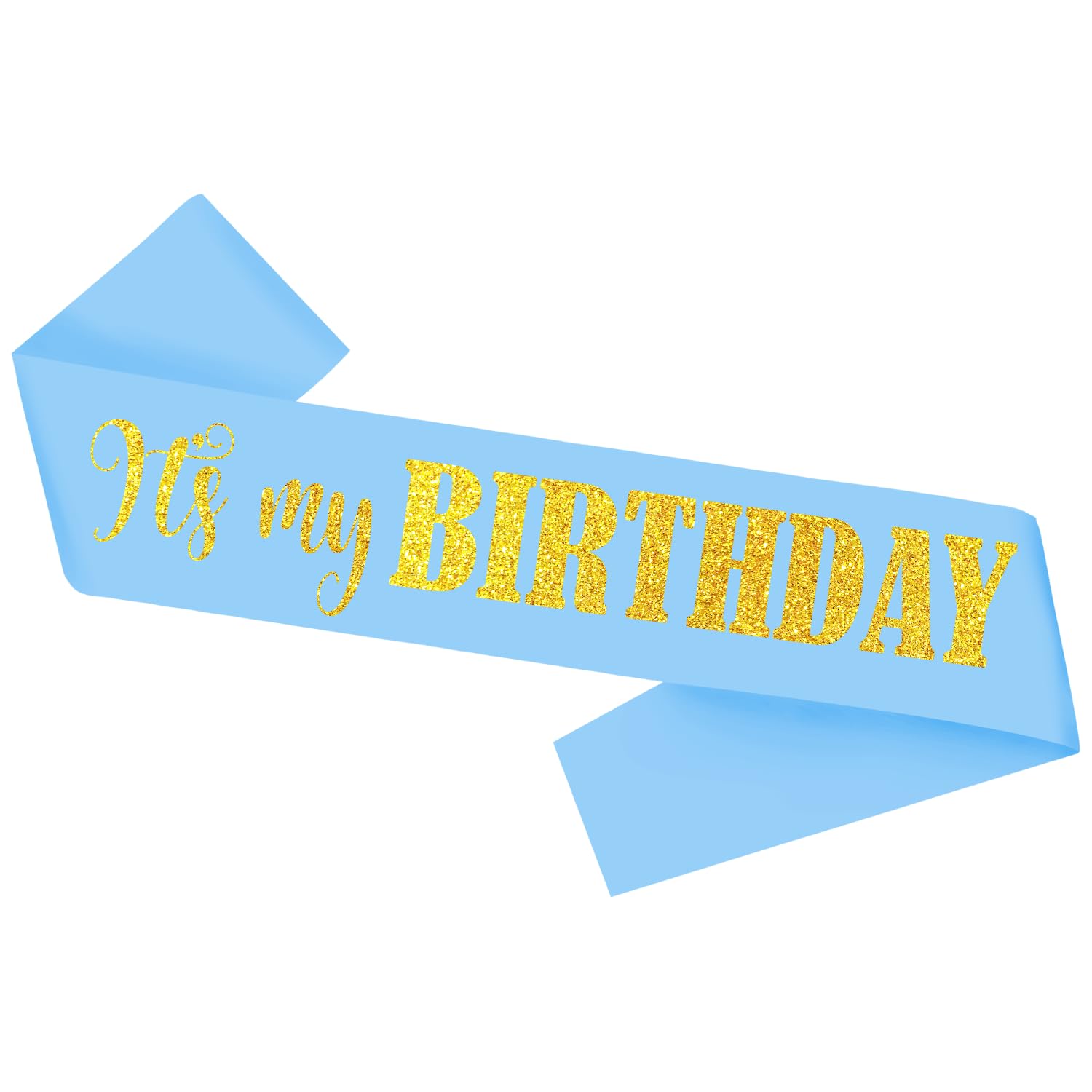 Conggluuo Birthday Sash, 'It's My Birthday' Birthday Sash Light Blue Sash with Gold Foil Letter It's My Birthday Sash for men women and girls Party