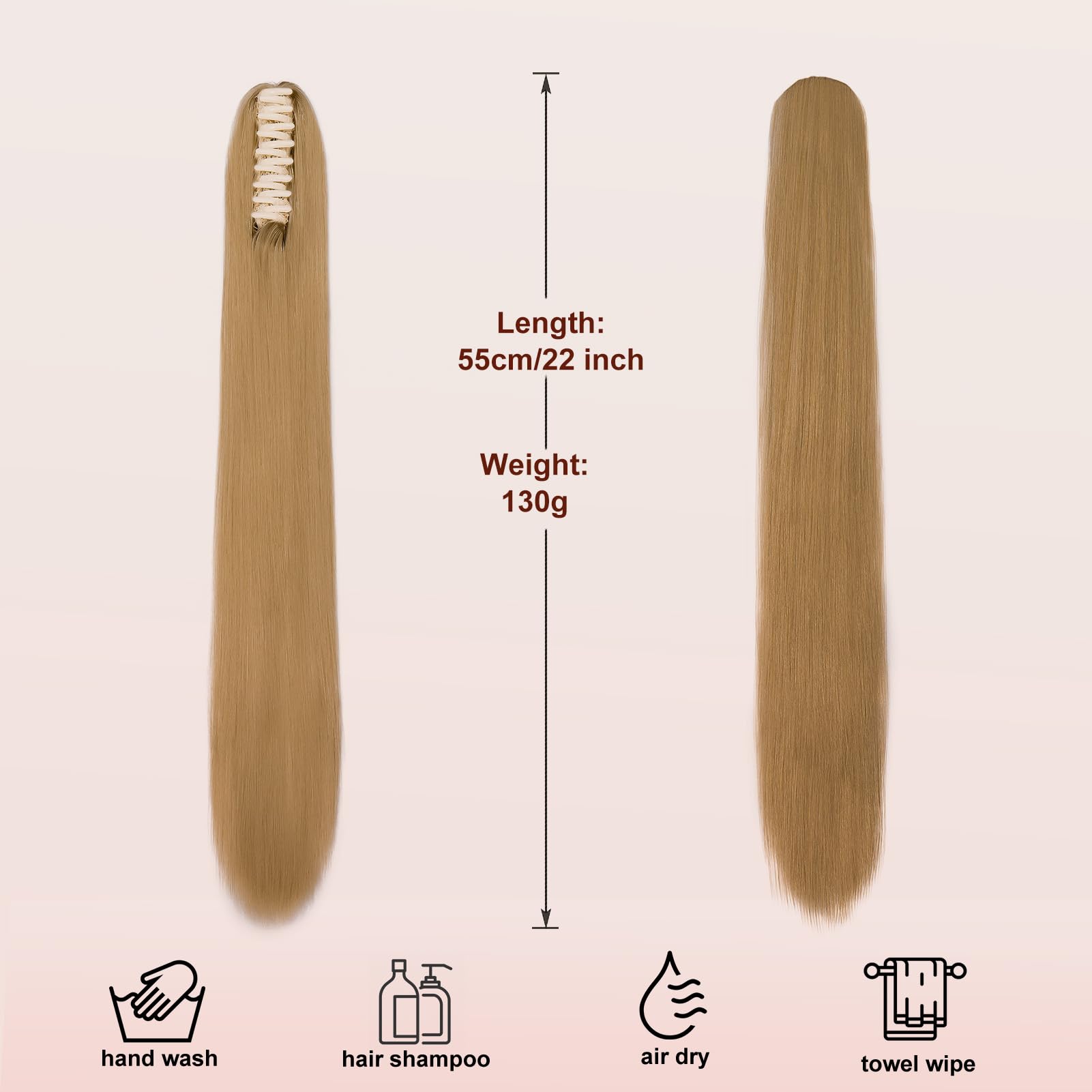 Dcbaboo 22inch Claw Clip in Ponytail Hair Extensions Long Straight Ponytail Extension Synthetic Pony tails Natural Wave One Piece Hairpiece Fake Ponytail for Women Dark Blonde - Image 3