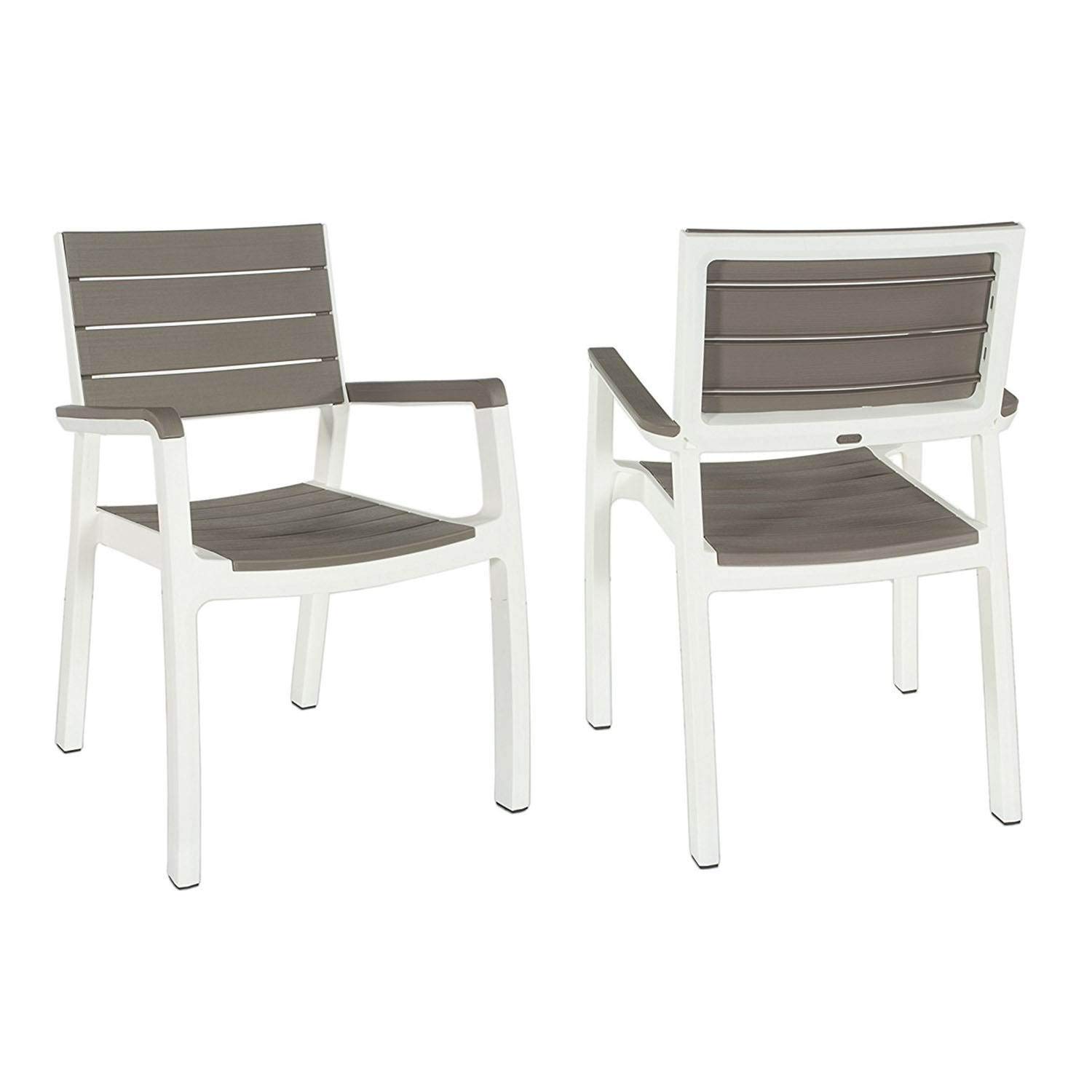 Keter Harmony - Set di 2 sedie impilabili per interni ed esterni, per sala da pranzo e intrattenimento, 2 pezzi, colore cappuccino e bianco
