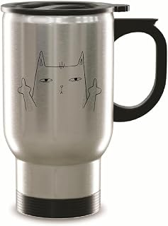 Funny Cat Gifts for Pet Lovers Middle Finger Design 14oz Steinless Steel Travel Mug