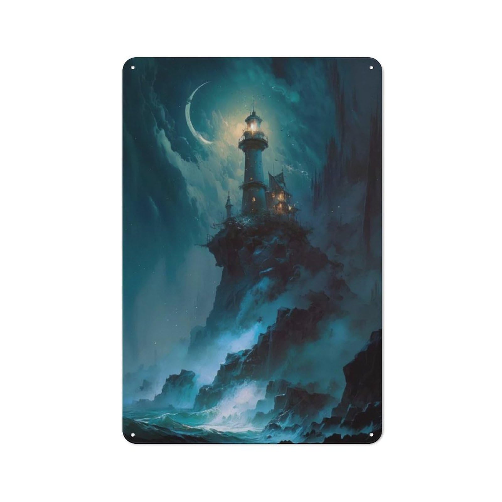 Junmoney A Lighthouse In A Storm V1 Garage Metal Sign With Design 30X20cm, Weathered Look Garage Wall Decor For Garage, Workshop, Shed Or Utility Room