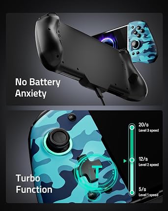 PALPOW Hall Effect Switch Controller for Nintendo Switch/OLED One-Piece JoyPad, Ergonomic Switch Handheld Controller with/RGB/Turbo/Mapped Switch Pro Controller - Blue Camo