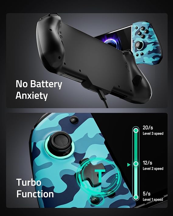 PALPOW Hall Effect Switch Controller for Nintendo Switch/OLED One-Piece JoyPad, Ergonomic Switch Handheld Controller with/RGB/Turbo/Mapped Switch Pro Controller - Blue Camo