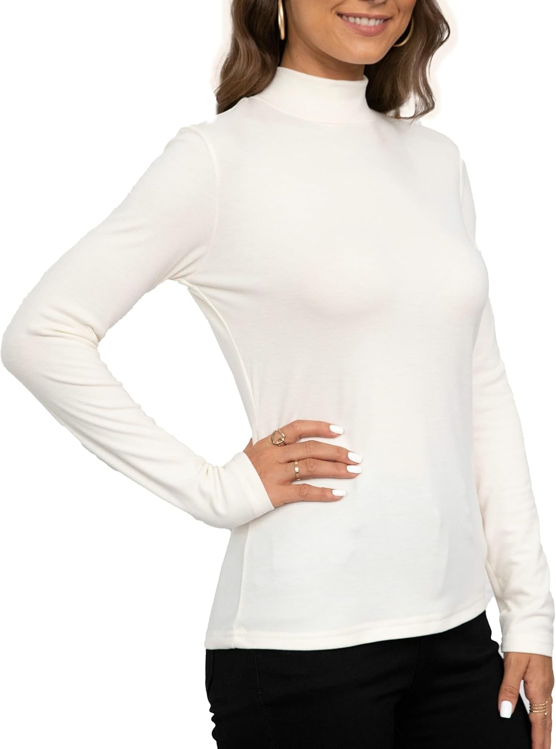 Women's Long Sleeves Mock Turtleneck Tops Basic Stretch Lightweight Under Layer Shirts - Image 4