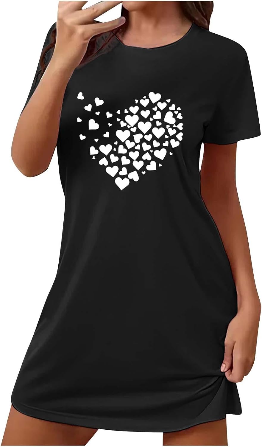 BLACK HEART HALF SLEEVES PRINTED NIGHTWEAR main image 1