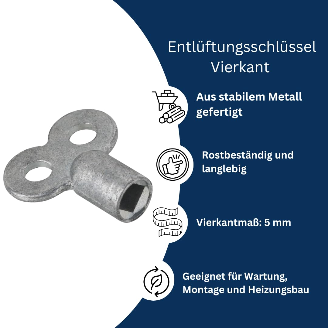 Thermostat-Kopf B Behördenmodell mit eingebautem Fühler + Entlüftungsschlüssel 5 mm Vierkant Metall – 1 Stück Heizkörper-Thermostat Set, präzise Regelung