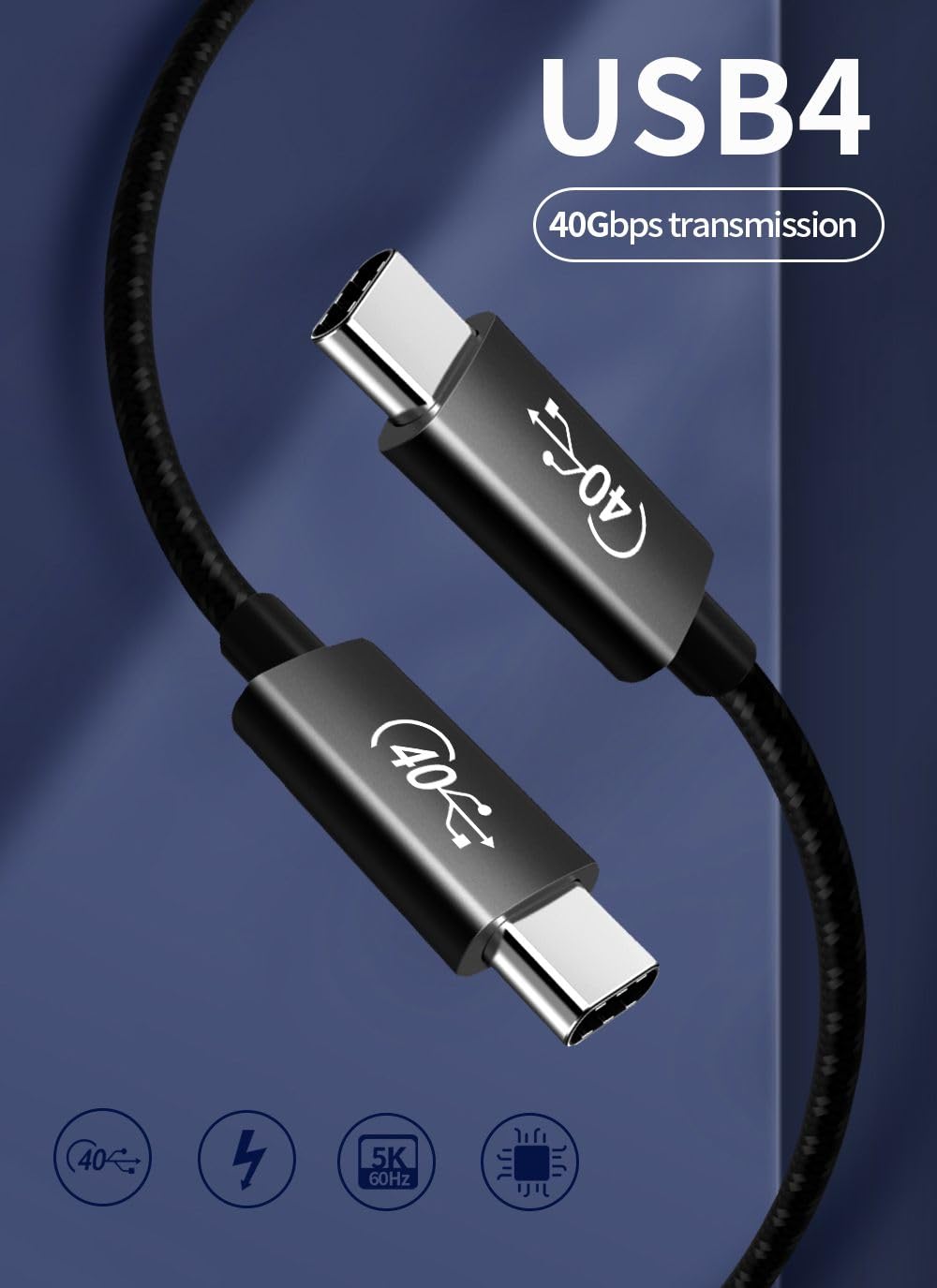 PremiumCord USB4™ Type C Cable, Thunderbolt 3, 8 K @ 60 Hz, Data Cable UltraSpeed up to 40 Gbit/s, Type C Connector, Quick Charge up to 5 A, Colour: Black, Length 0.5 m