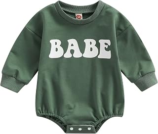 Newborn Baby Romper Clothes Sweatshirt Bodysuit Letter Print Long Sleeve Crewneck Pullover for Boys Girls 0-24M