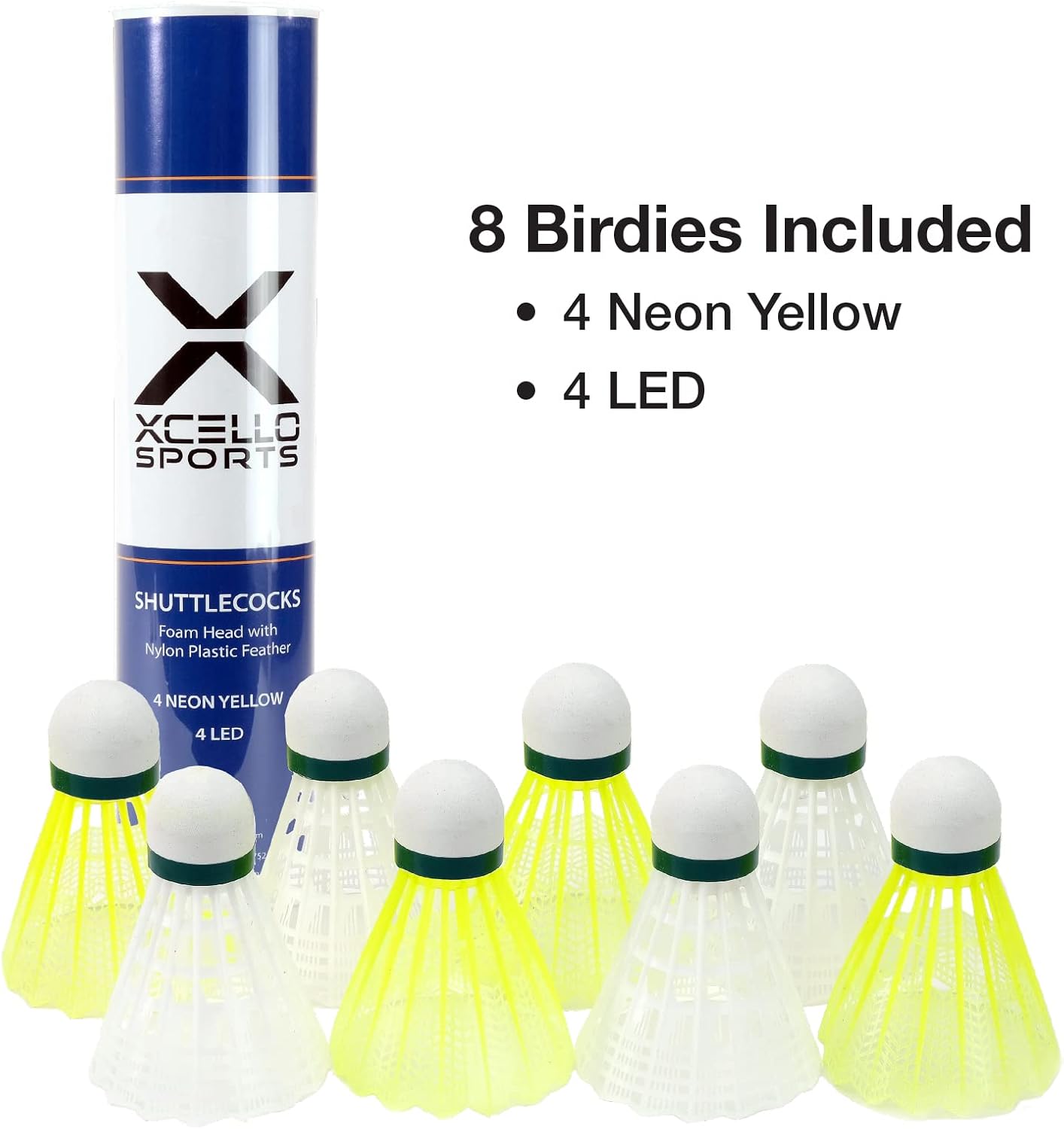 Xcello Sports Badminton Racket Set - 4 Rackets, 8 Shuttlecocks (4 Neon Yellow and 4 LED), Carry Bag : Sports & Outdoors