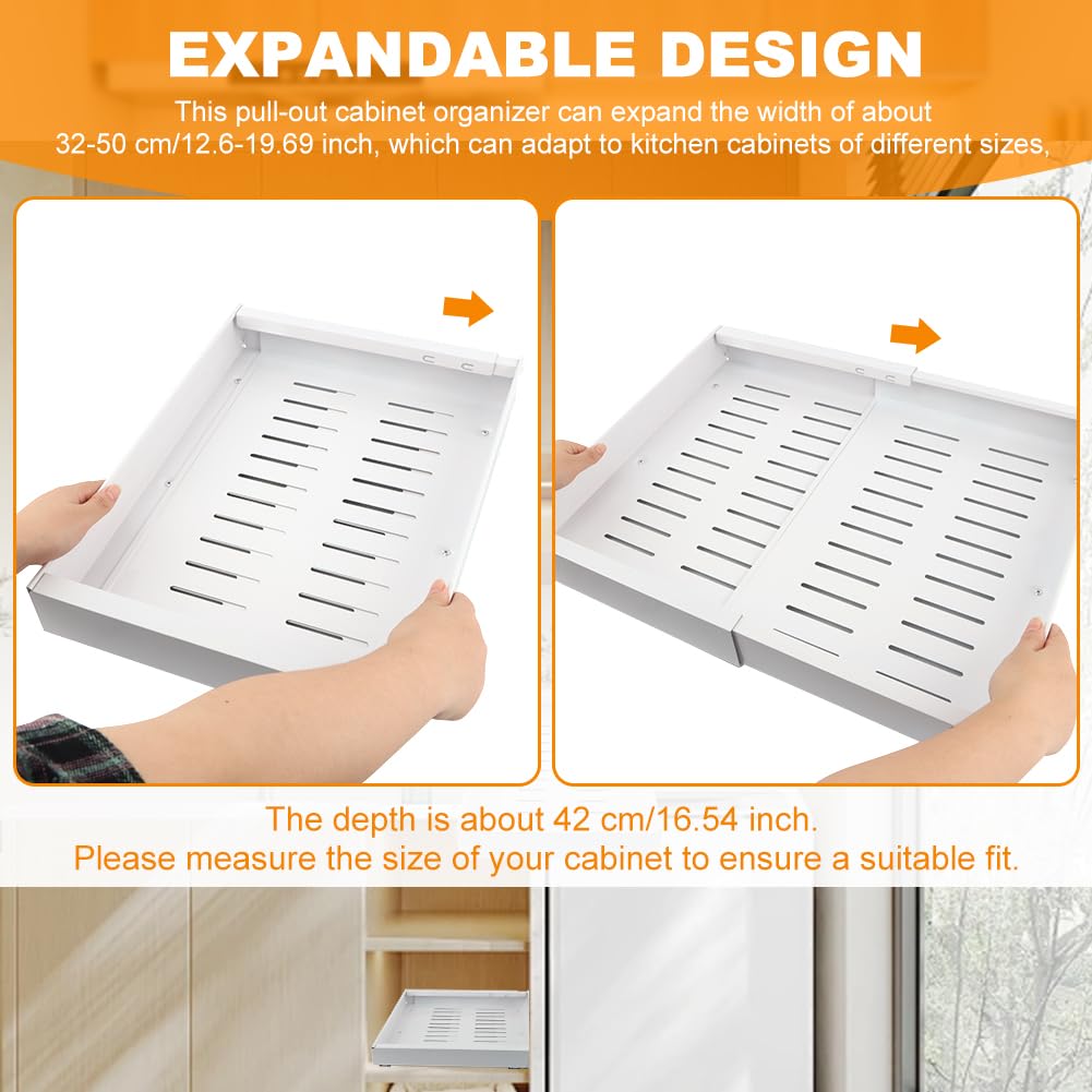 Quixleen Organizer espandibile per armadietti, larghezza regolabile (32,6-40 cm), cassetti scorrevoli, cassetti scorrevoli per mobili da cucina per mobili da cucina (bianco)
