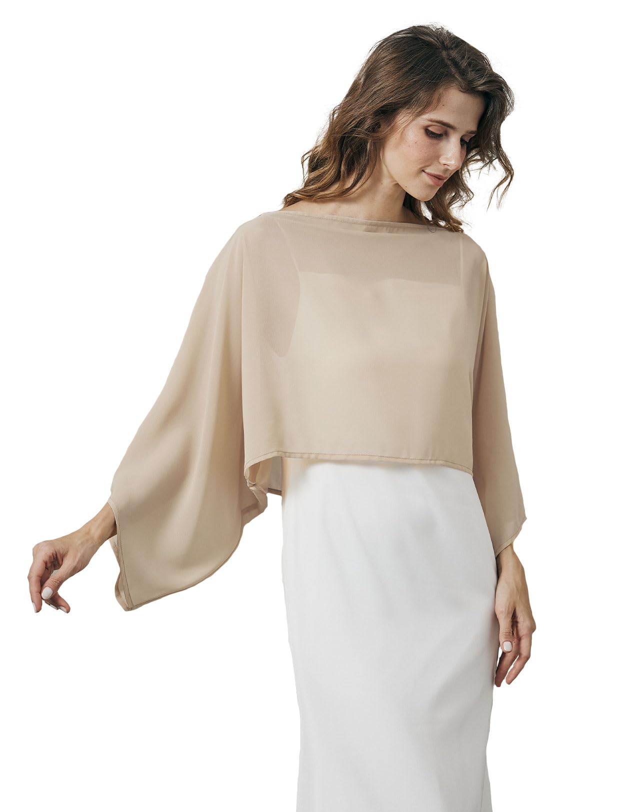 BEAUTELICATE Damen Chiffon Stola mit Ärmel Festlich Sheer Schultertuch Elegante Bolero Capelet Sommer Brautjacke für Abendkleider Brautkleider Hochzeit