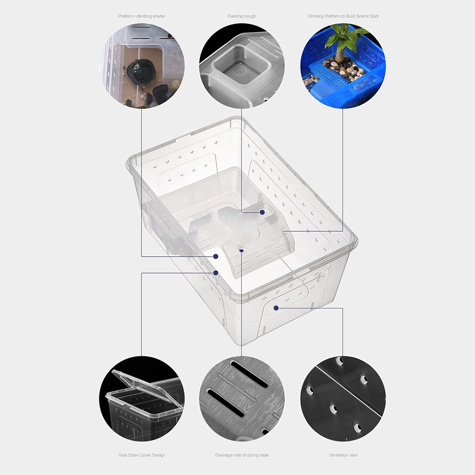 Terrario Tortugas/Tortuguera Terraza del hábitat de reptil de plástico, hábitat de tortugas pequeñas, tortuga de agua, tortuga de tortuga, tanque especial, caja de cría de tanques ecológicos con cubie