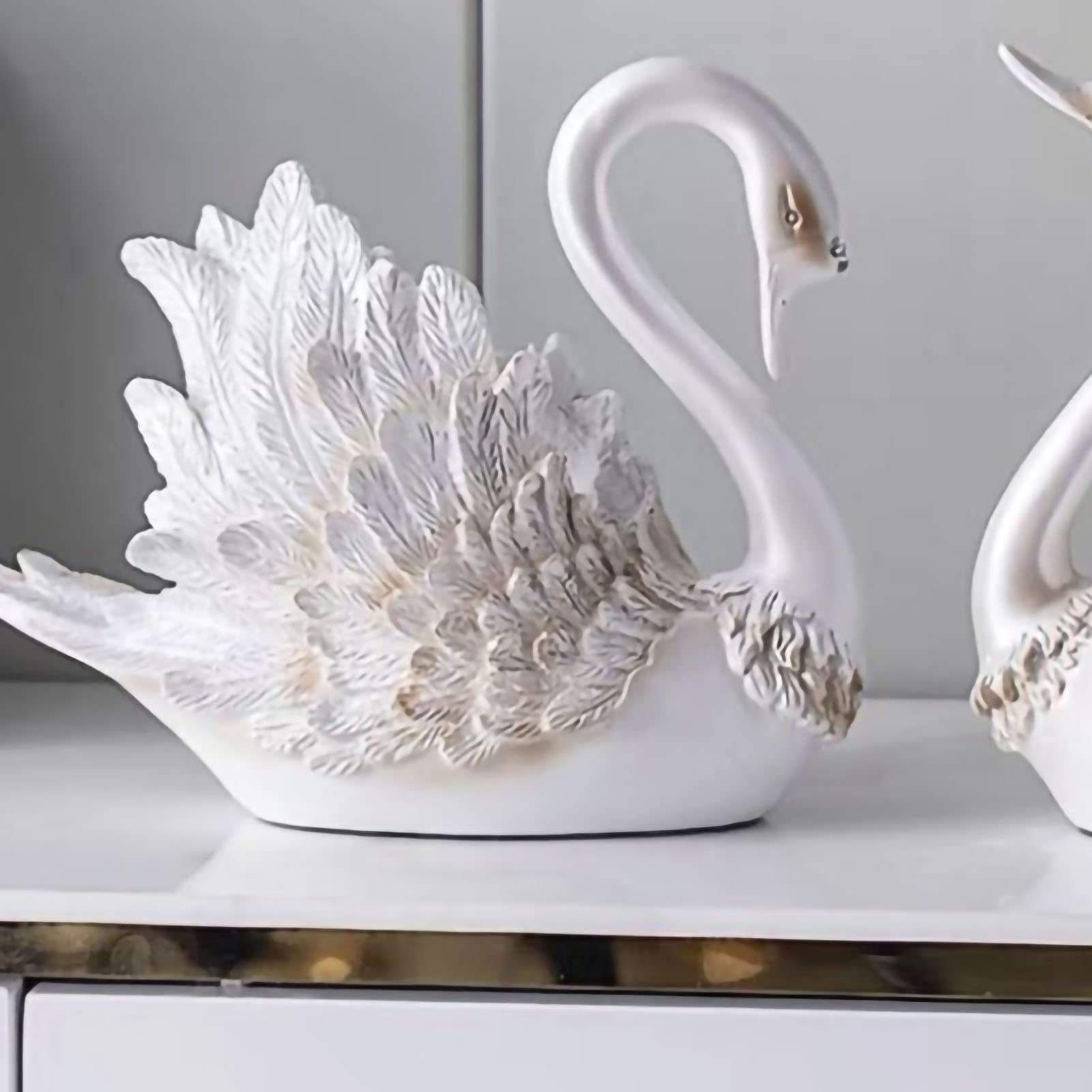 Fdit Conjunto Moderno de Adornos de Cisne para Decoración del Hogar, Regalos de Boda, Sala de Estar, Mueble de TV, Elegante Resina Sintética, 9,1x5,5x8,3 Pulgadas (Perla Blanca)