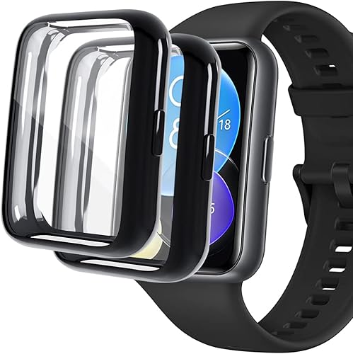 Acadeny Funda compatible con Huawei Watch Fit 2, funda protectora completa de TPU de alta transparencia plateada con protector de pantalla,