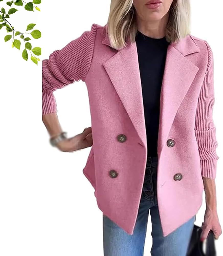 Dames Gebreide Patchwork Blazer Met Revers En Knopen - Casual Cropped Jas In Meerdere Kleuren
