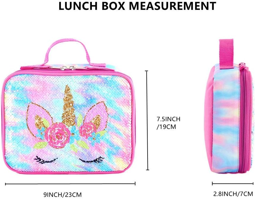 KK CRAFTS Cute Insulated Lunch Box For Girls Boys Kids Toddlers Preschool Kindergarten Elementary(Small,Sequin Rainbow Unicorn) - Image 4