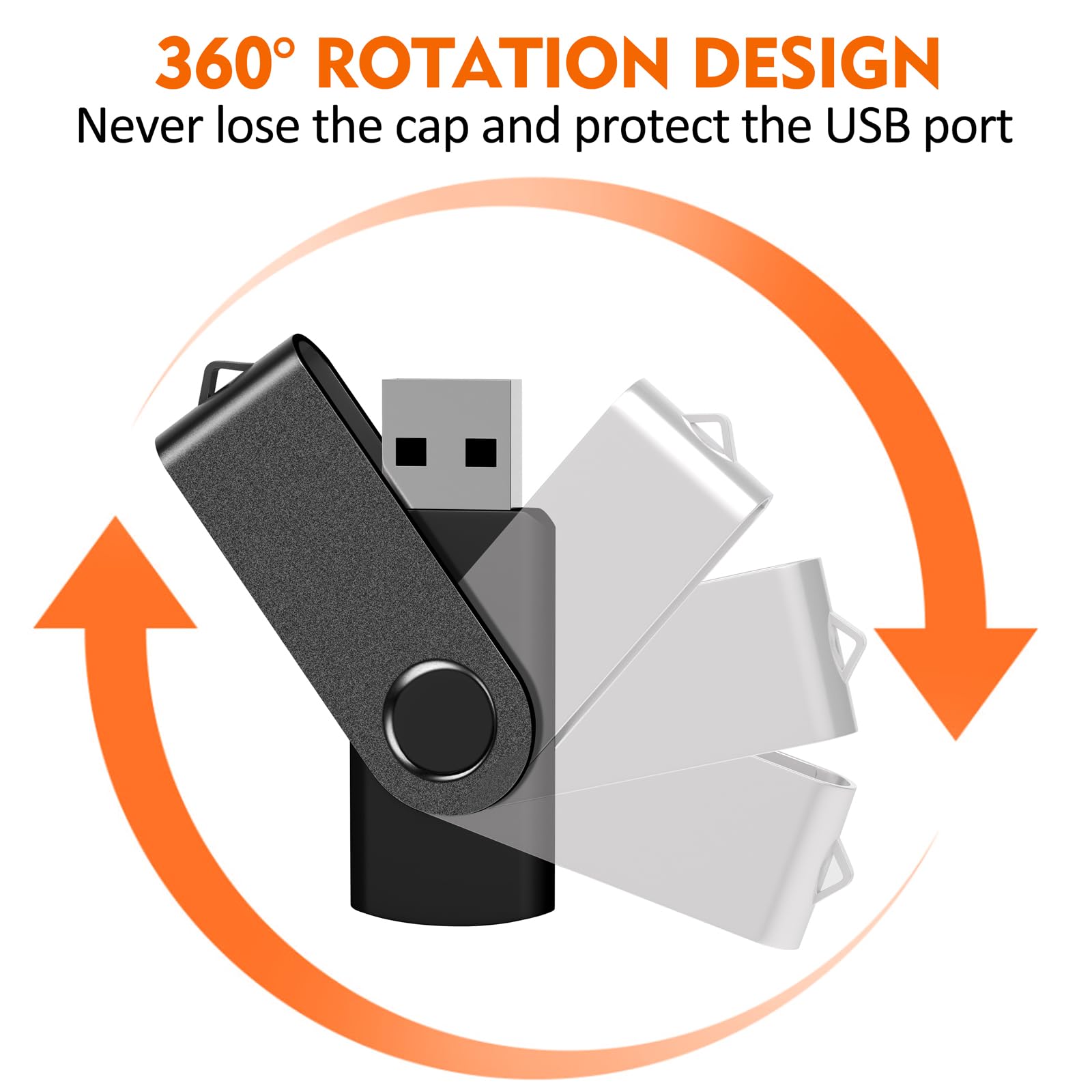 AreTop Paquete de 50 unidades flash USB 2.0 de 16 GB a granel, unidad de pulgar giratoria, unidades USB a granel (paquete de 50 unidades de 16 GB, negro)