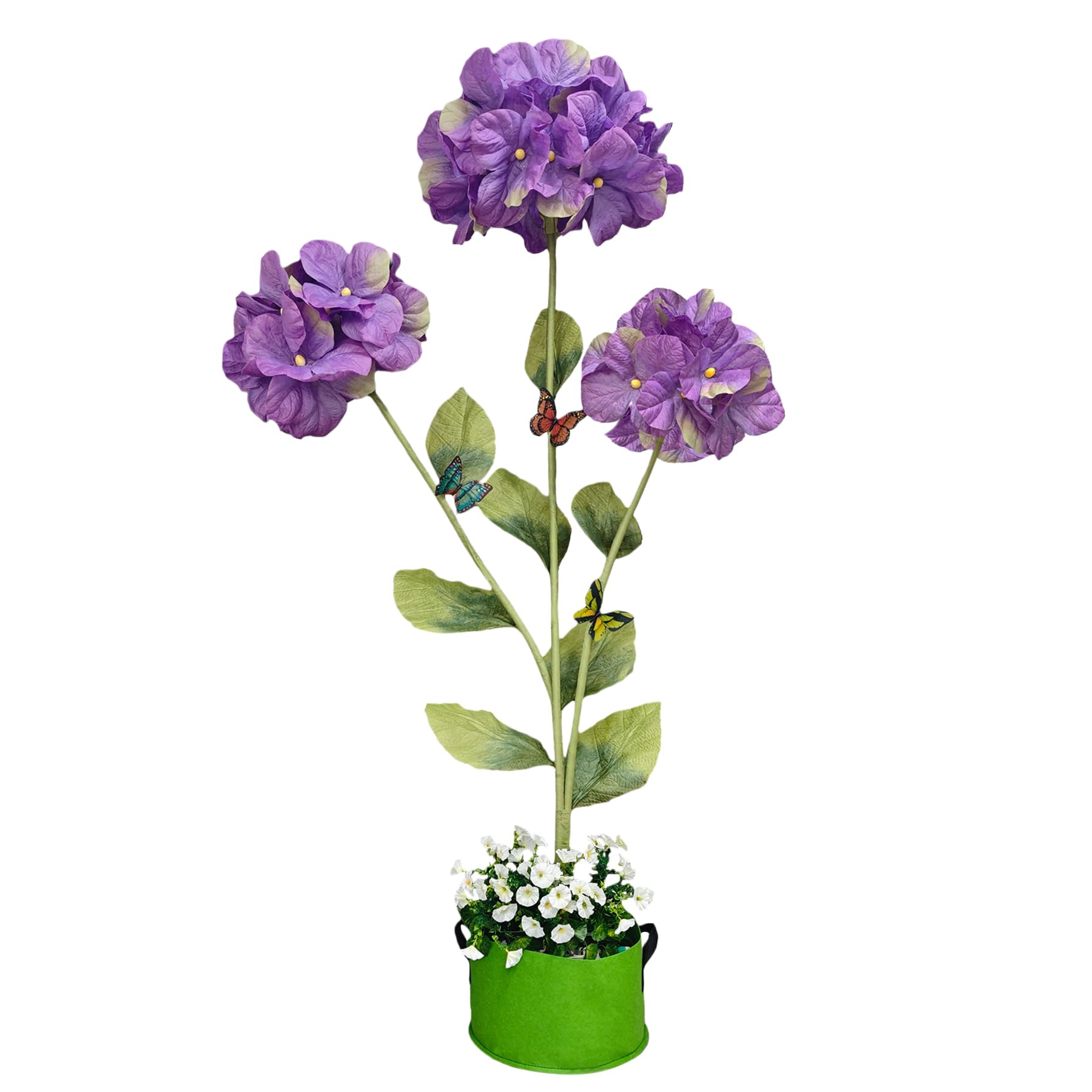 6.5 FT Giant Artificial Hydrangea Flower for decoration - 3 Large Purple Lifelike Blooms, Fade-Resistant & Waterproof, Sturdy Stable Base for Wind Resistance, Elevate Your Outdoor Wedding Garden Decor