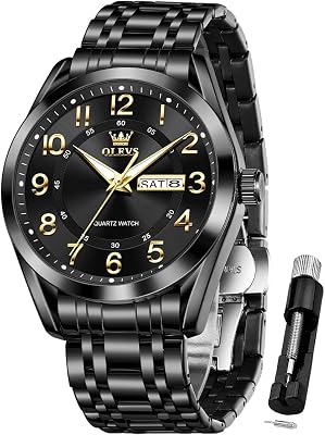 OLEVS Mens Watches Business Large Numer Easy to Read Quartz Watch Stainless Steel Waterproof Luminous Date Casual Male Watch