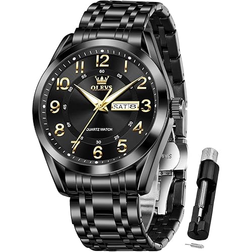 OLEVS Mens Watches Business Large Numer Easy to Read Quartz Watch Stainless Steel Waterproof Luminous Date Casual Male Watch