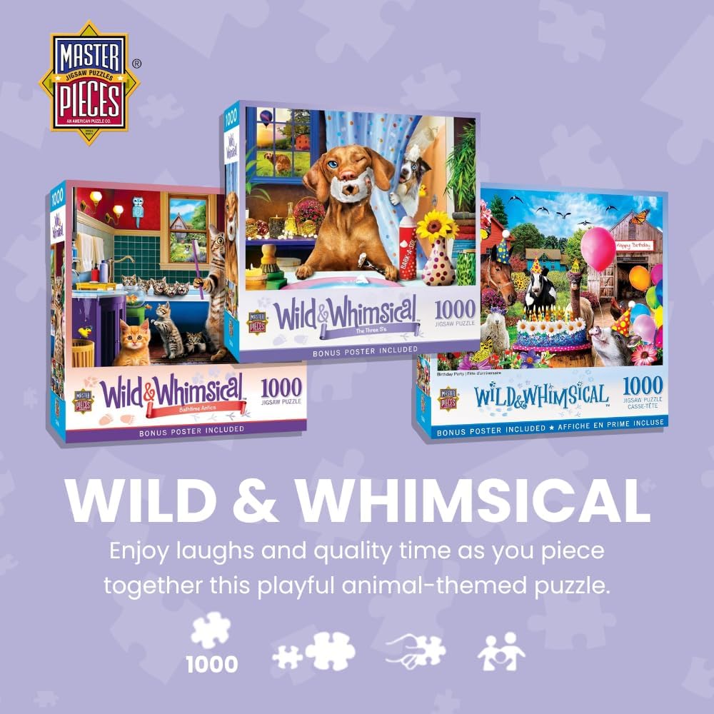 MasterPieces - 1000 Piece Jigsaw Puzzle, Birthday Party, Funny Animals, Activity for Adults, Family, Kids, Matte Finish, 19.25" x 26.75"
