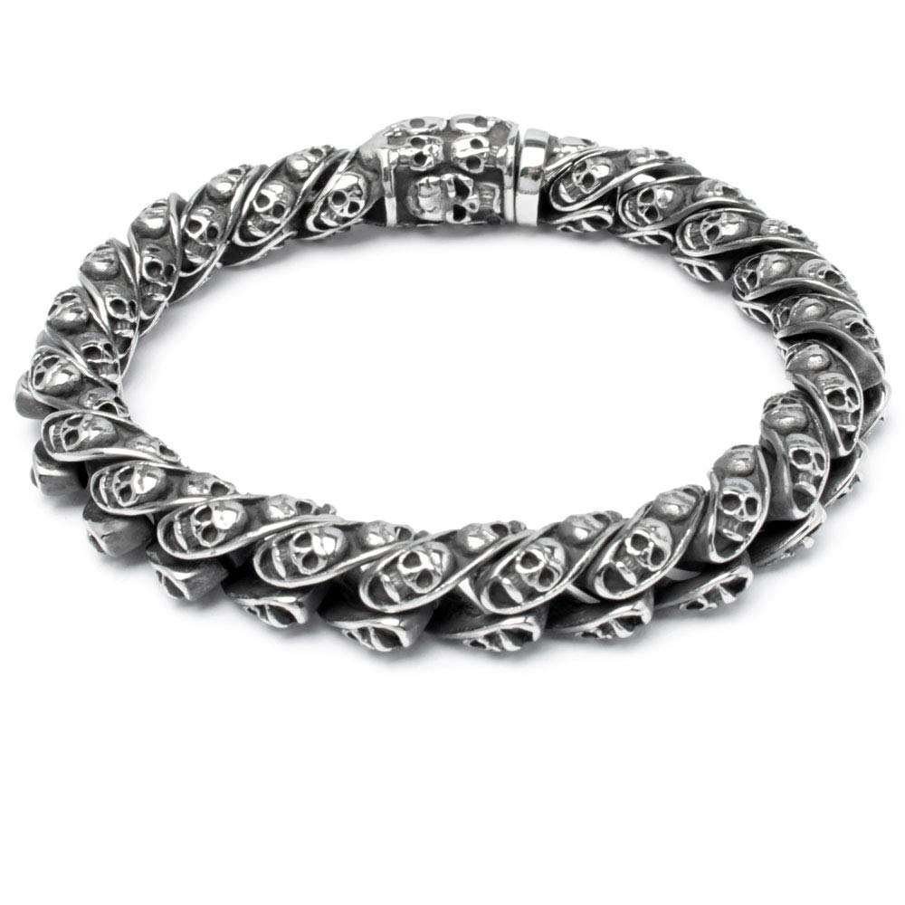 Totenkopf Bikerarmband aus 316L Edelstahl massives Herren Armband mit Skull Armband mit vielen Totenköpfen Rockerschmuck