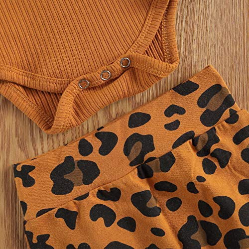 Kuriozud Newborn Infant Baby Girl 2 Piece Summer Outfits Tank Bodysuit Top + Ruffle Bloomer Shorts Set Clothes (Leopard Brown, 6-12 Months) #TOP4