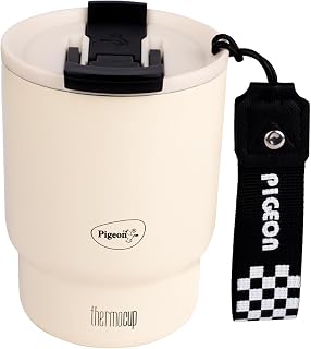 Pigeon Thermocup 350 ml: Stainless Steel Vacuum Insulated Coffee Cup/Tumbler for Hot and Cold Drinks, BPA-Free, Leak-Proof, Coffee Mug with Double Lid Ideal for Car,Home, Office, Travelling White