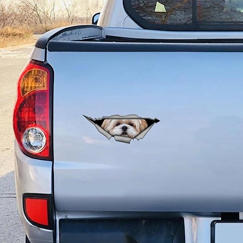 Miniatura 2 de EARLFAMILY 5.1 '' para Shih Tzu 3D etiqueta engomada del coche divertido mascota perro etiqueta creativa roto metal modificado pegatinas impermeable
