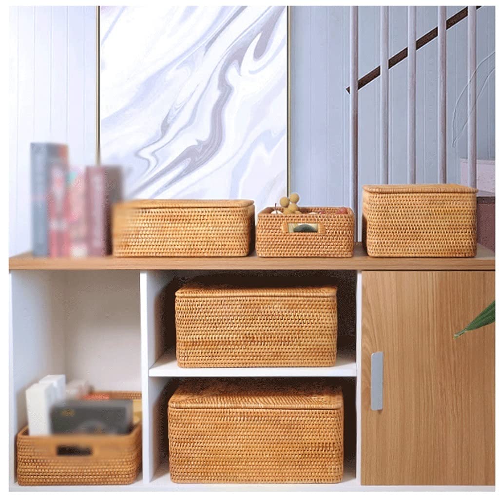 Wasmand met deksels Rattan mand opslagmand stof opslag bakken manden voor geschenken plank manden wasserij manden kleding mand (Size : 30 * 20 * 12cm