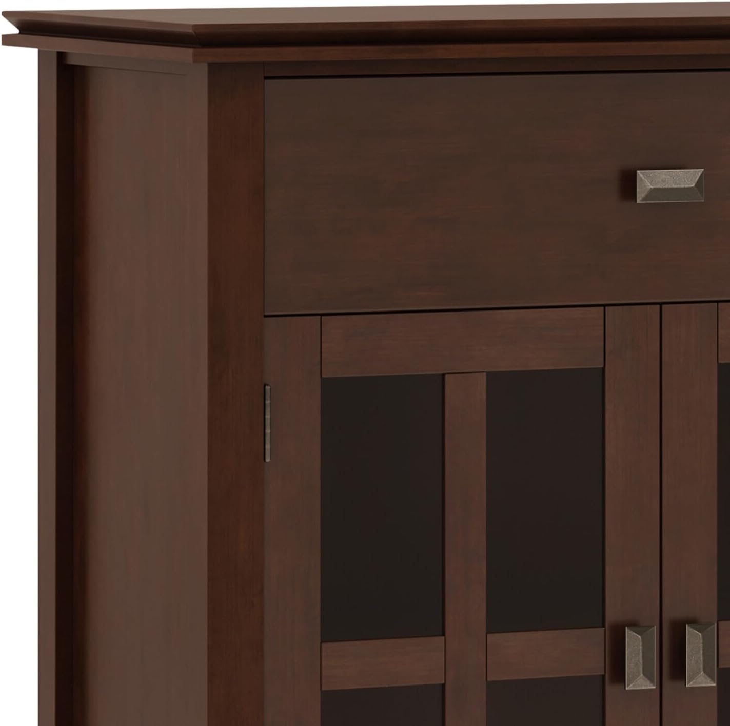 HomeStock French Flair Artisan 60 in Wide 4-Door Sideboard Buffet in Russet Brown - Solid Wood, Mullion Framed Glass, 60 in W x 17 in D x 34 in H