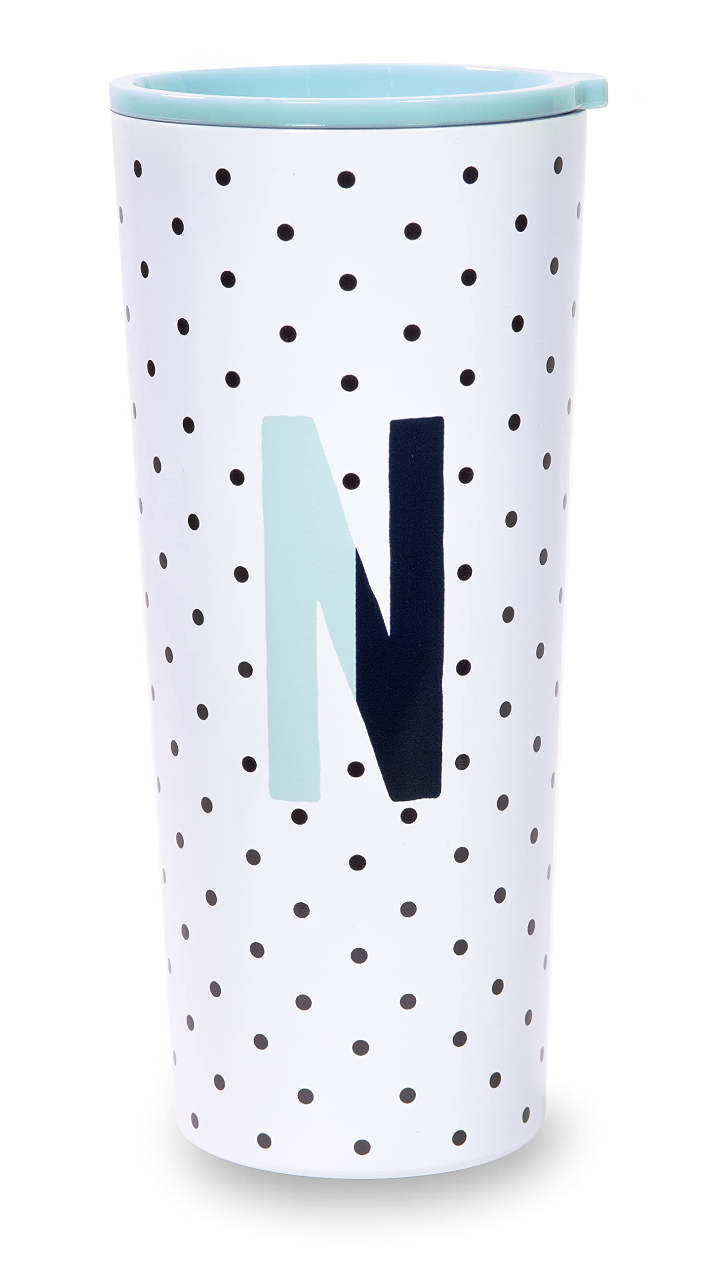 kate spade new york Insulated Stainless Steel Initial Tumbler, 24 Ounce Double Wall Travel Cup with Lid, N (Blue)
